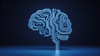 3D Icon Glowing Blue Circuit Board Brain Center