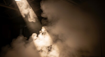 Dramatic smoke illuminated by a spotlight in a dark environment background