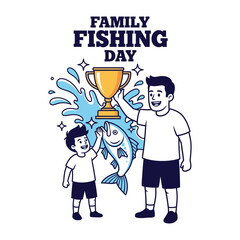Fototapeta premium A happy family celebrates a successful fishing day together outdoors tshirt design
