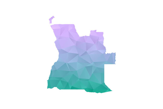 Angola Map Polygon Style Vector Illustration in Purple and Cyan Gradient, Low Poly Geometric Design, Isolated on White Background for Infographics and Projects.