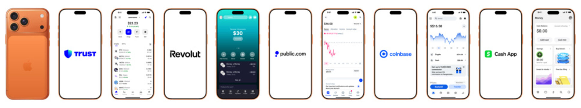 Crypto and Fintech Mobile Apps on iPhone 17 with Trading and Wallet Interfaces
Digital Banking, Investment, Cryptocurrency Exchange and Finance UI Collection