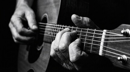 Fototapeta premium Black and white guitar playing