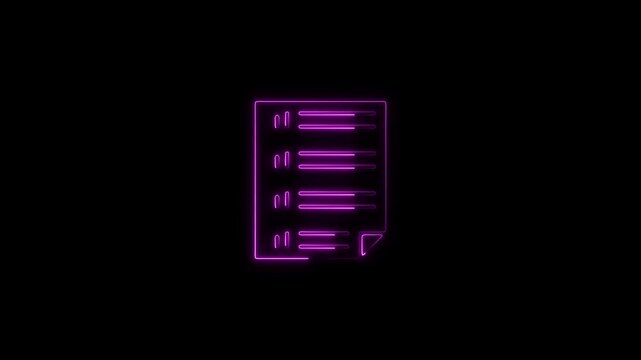 Animated purple neon document icon representing a to-do list with progress indicators, glowing effect.