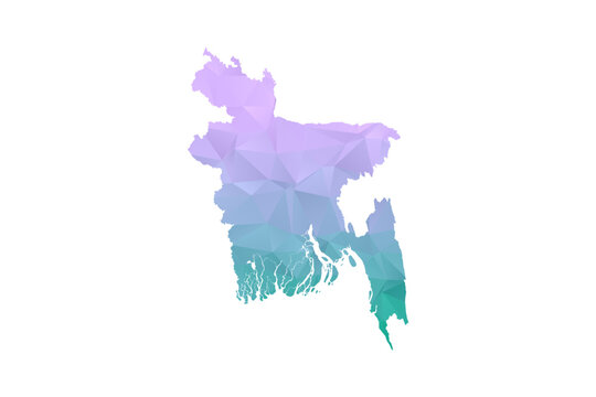 Bangladesh Map Polygon Style Vector Illustration in Purple and Cyan Gradient, Low Poly Geometric Design, Isolated on White Background for Infographics and Projects.