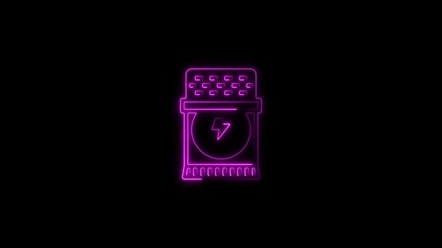 Animated neon pink power source icon with lightning bolt, representing energy, electricity, and innovation on black.
