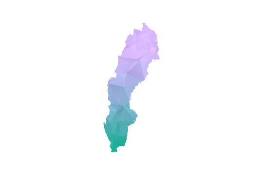 Sweden Map Polygon Style Vector Illustration in Purple and Cyan Gradient, Low Poly Geometric Design, Isolated on White Background for Infographics and Projects.