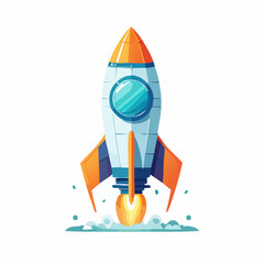 Rocket ship. Futuristic spacecraft. Vector graphic. Tech icon. Isolated on white background.