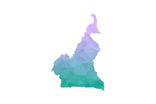 Cameroon Map Polygon Style Vector Illustration in Purple and Cyan Gradient, Low Poly Geometric Design, Isolated on White Background for Infographics and Projects.
