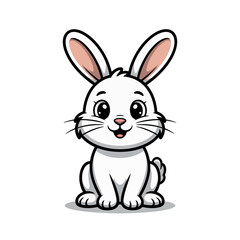 Fototapeta premium A cute cartoon white bunny rabbit sits looking forward with a happy expression.