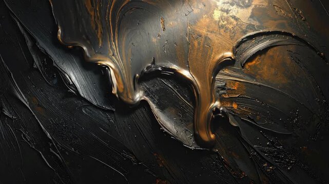 Abstract Artistic Painting with Metallic and Dark Tones.