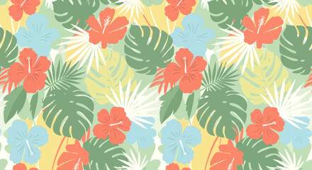 Tropical Floral Pattern with Leaves and Flowers.
