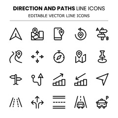 Fototapeta premium Direction And Paths Line Icon Set Featuring Minimal Modern Editable Vector Icons With Pixel-Perfect Precision And Unique Clean Design Elements