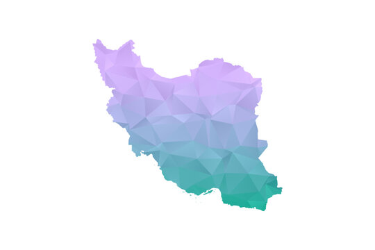 Iran, Islamic Republic of Map Polygon Style Vector Illustration in Purple and Cyan Gradient, Low Poly Geometric Design, Isolated on White Background for Infographics and Projects.