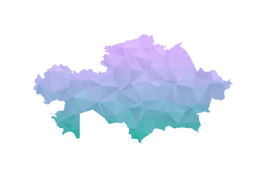 Kazakhstan Map Polygon Style Vector Illustration in Purple and Cyan Gradient, Low Poly Geometric Design, Isolated on White Background for Infographics and Projects.