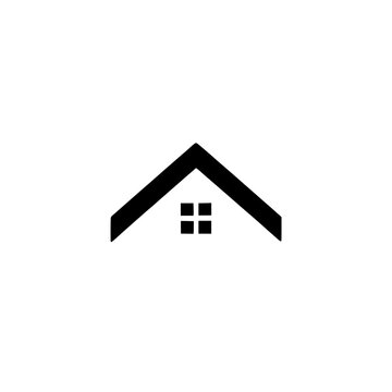Simple black and white house icon with a pitched roof and windows