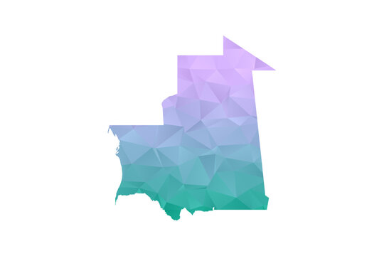 Mauritania Map Polygon Style Vector Illustration in Purple and Cyan Gradient, Low Poly Geometric Design, Isolated on White Background for Infographics and Projects.