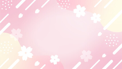 桜と幾何学模様の背景、16対9の横長サイズ、ピンクグラデーション