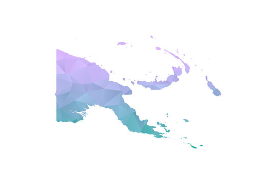 Papua New Guinea Map Polygon Style Vector Illustration in Purple and Cyan Gradient, Low Poly Geometric Design, Isolated on White Background for Infographics and Projects.
