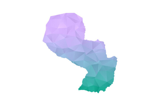Paraguay Map Polygon Style Vector Illustration in Purple and Cyan Gradient, Low Poly Geometric Design, Isolated on White Background for Infographics and Projects.