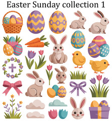 Naklejka premium Easter Sunday flat vector elements