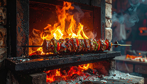 Turkish kebab rotisserie fire