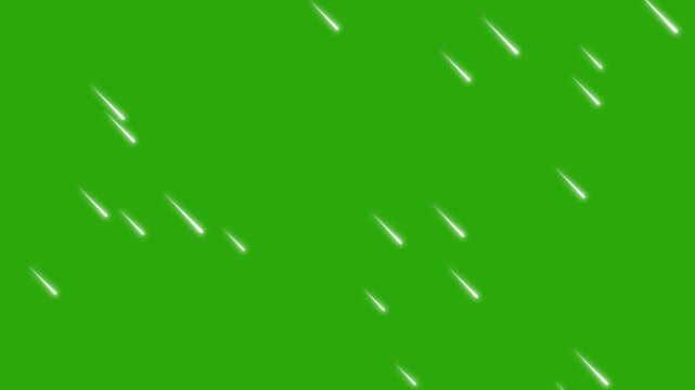 falling meteors rain animation on green background.  falling comets Looped Cartoon Starfield Animation, 4K animated shooting star shower for cinematic motion graphics,