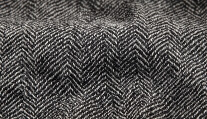 close-up of grey herringbone wool fabric with soft folds conveying warmth and cozy tactile texture