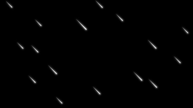 Meteor shower Rain Black Background Video, meteor shower failing alpha channel. Shooting star and meteor shower effect for overlay video.