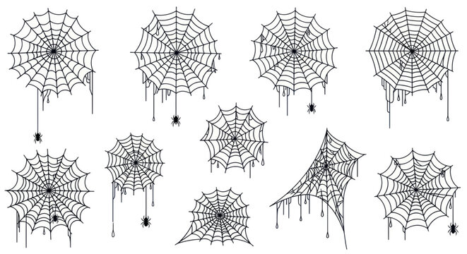 Halloween Spiderwebs Collection - Spooky and Dripping Design Elements