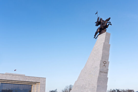 BISHKEK, KYRGYZSTAN - The Monument to Aikol Manas the Magnanimous located at Ala-Too Square.