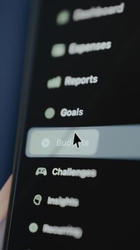 Menu sidebar from a financial application, user selects the Budget category