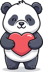 Obraz premium Adorable cartoon panda holding a red heart with a white background bear cute