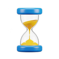 A blue and yellow hourglass with sand flowing through the middle. isolated on white background