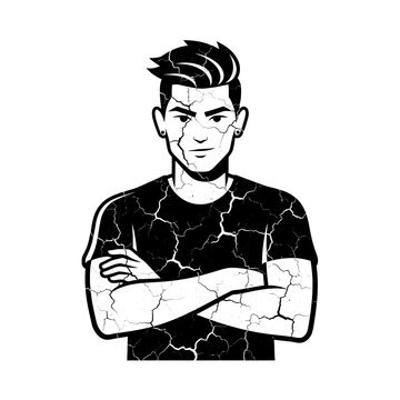 Cracked Man Portrait, Tough Guy, Serious Expression, Arms Crossed
