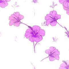 Soft Purple Hibiscus Flowers Scattered on White pattern