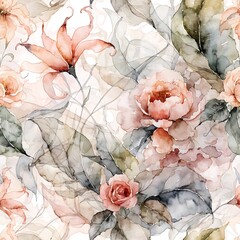 Watercolor Floral Pattern with Soft Hues stock photo