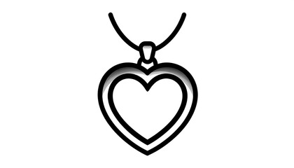 Obraz premium Black and white illustration of a heart-shaped pendant, with a double-lined border, suspended from a curved necklace