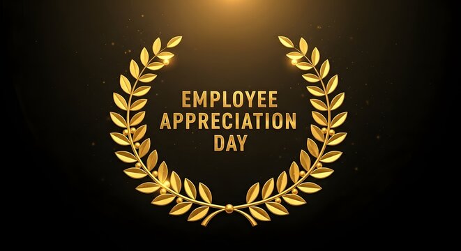 Golden laurel wreath with employee appreciation day text on black background