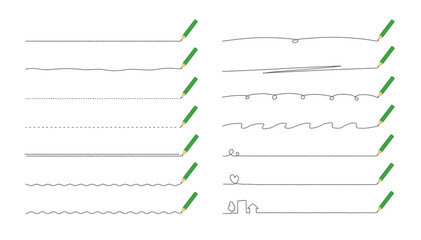 手描き鉛筆ライン見出し線セット／ノート風ヘッダー装飾ベクター素材