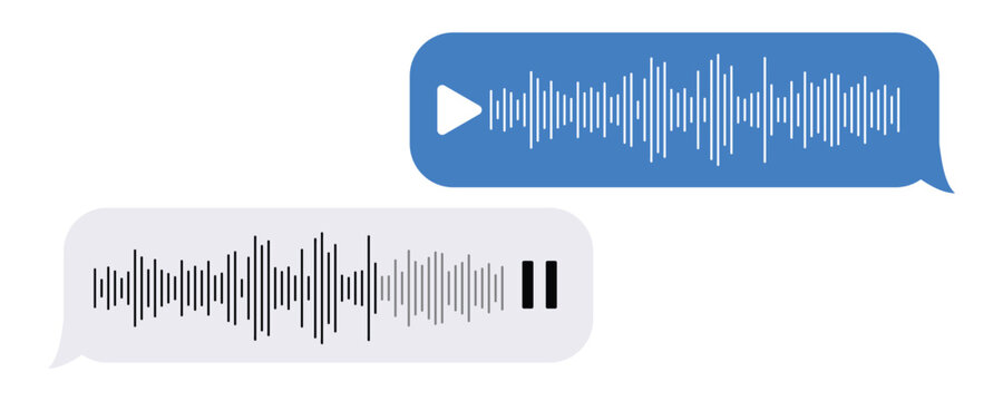 Audio Recording and Voice Message Communication Concept with Microphone, Sound Wave, Speech Bubble Icons and Headset for Mobile Chat Apps, Customer Support and Voice Recognition Technology Vector Set