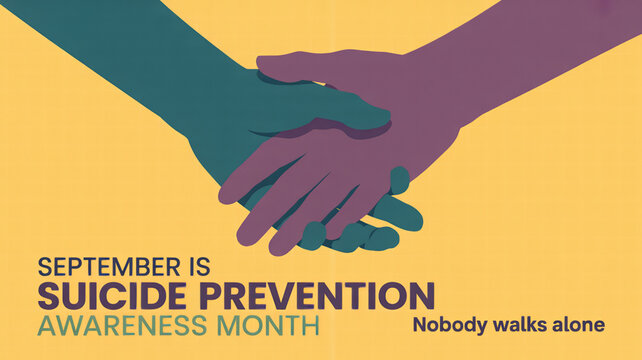 Suicide prevention awareness month hands support poster with teal ribbon isolated on transparent background