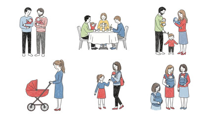 modern diverse families including same-sex and single parents joyfully raising children illustrating inclusive parenting and family life.