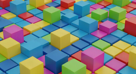 Obraz premium A colorful 3d rendering of many cubes on a grid