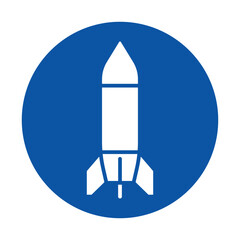 Obraz premium Simple White Rocket Icon on Blue Background for Innovation and Technology