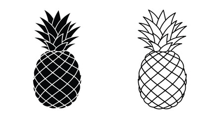 Obraz premium Two stylized pineapple illustrations in black and white side by side