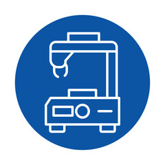 Obraz premium Industrial Machine Icon with Crane and Control Panel on Blue Background