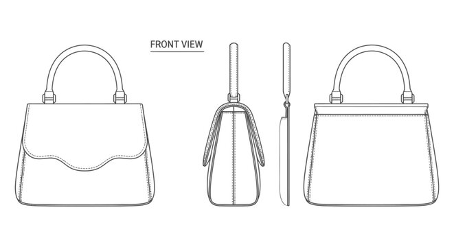 vector technical drawing of a womens handbag various views a fashion flat sketch for design and manufacturing.