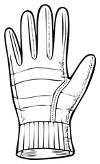 Obraz premium Black and white illustration of a single leather glove with detailed stitching
