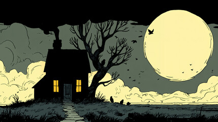 grunge halloween background, nawiedzony domek grafika spooky 