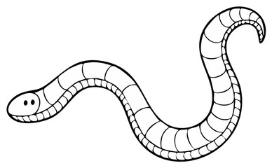 Simple cartoon snake or worm line art illustration for coloring pages and kids designs
